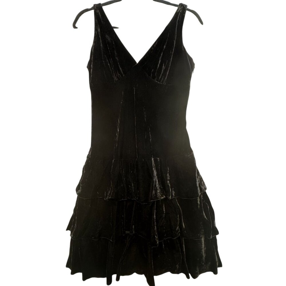 Laundry By Shelli Segal Women's Silk Mini Dress Sleeveless V Neck Size 6 Black